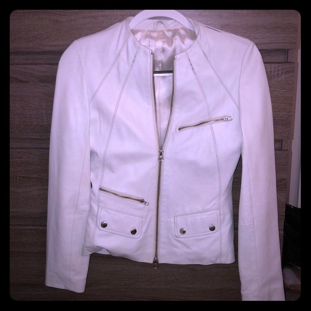 White Vintage leather biker jacket